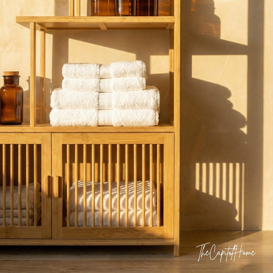 Bamboo 5-Tier Freestanding Shelf – Japandi Living Room Display & Storage Organizer