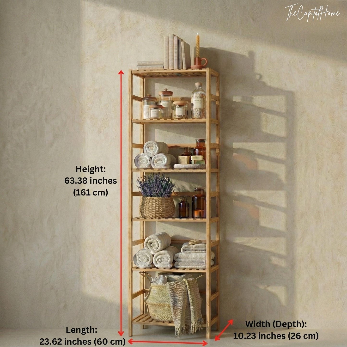 Bamboo 6-Tier Bathroom & Kitchen Storage Shelf – Freestanding Organizer Rack