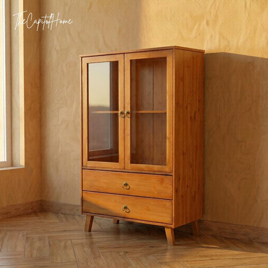 Bamboo Console Table | Japanese Entryway Cabinet with Acrylic Doors | Japandi Storage