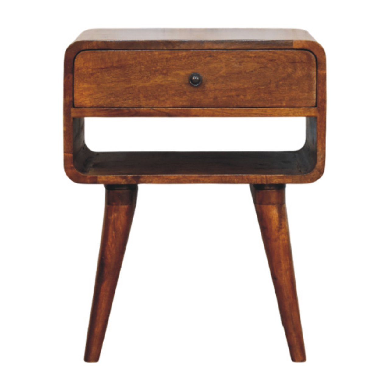 Avora Chestnut Nightstand with Drawer and open slot - product view
