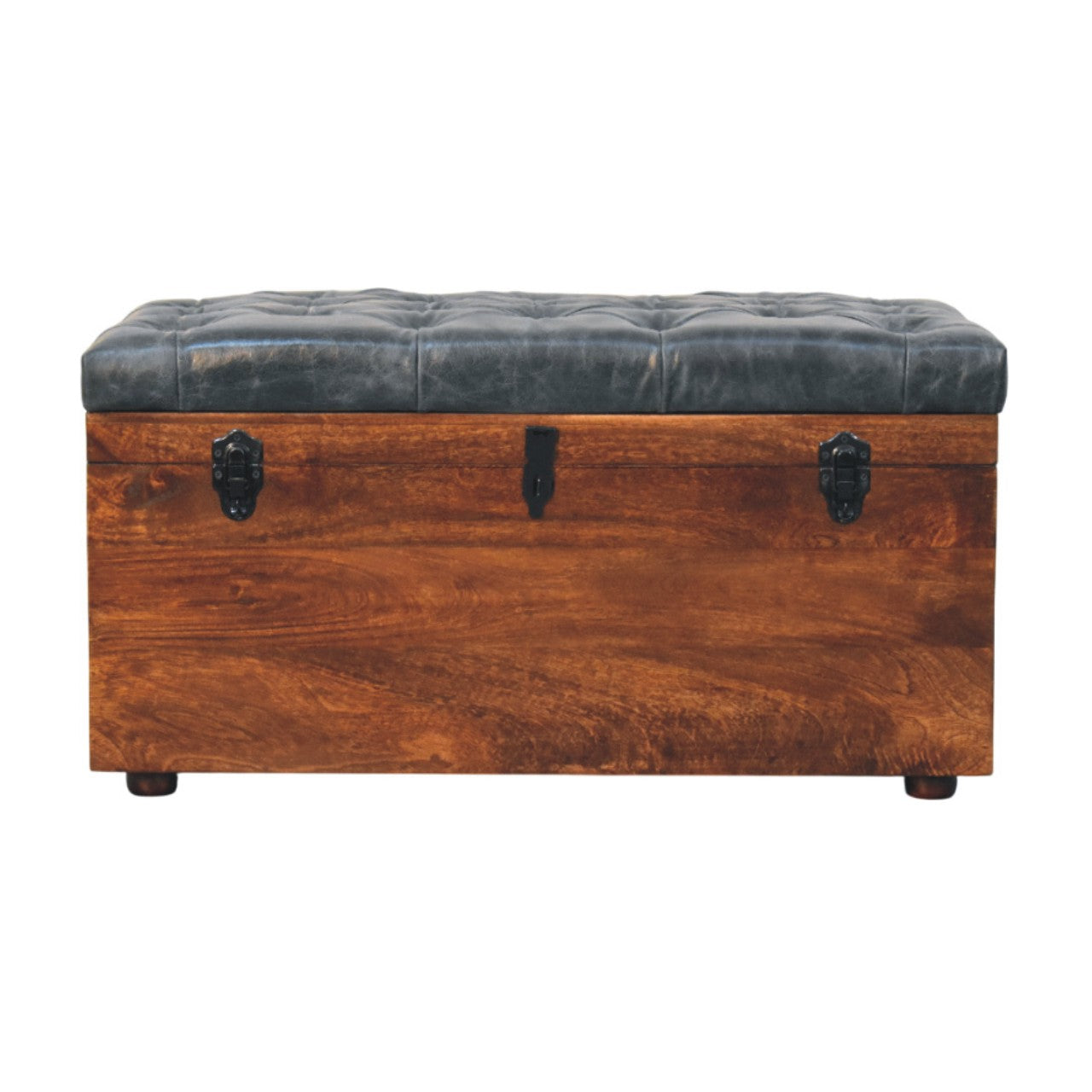 Black Buffalo hide leather Storage Trunk - product view