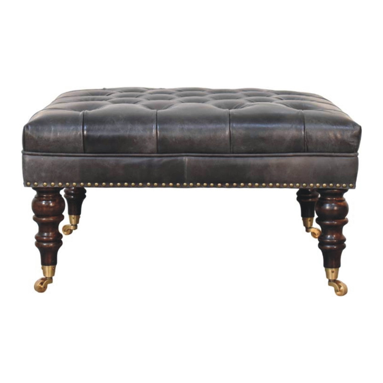 Black Leather Upholstered Ottoman - product view