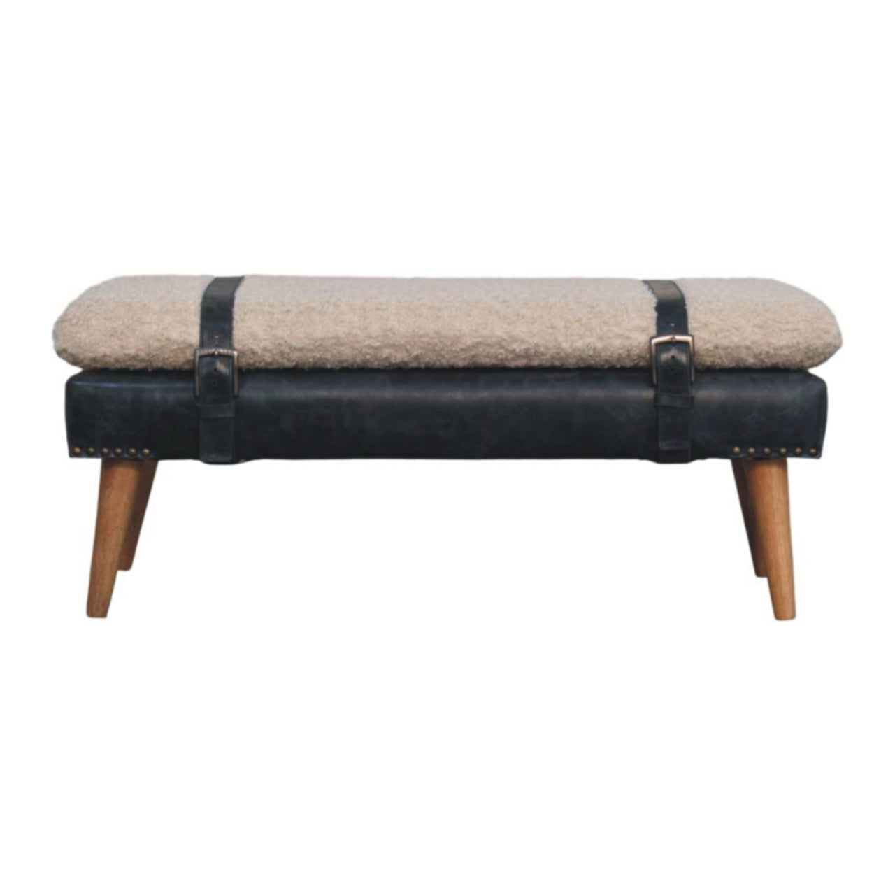 Boucle x Olive Green Leather Bench - product view