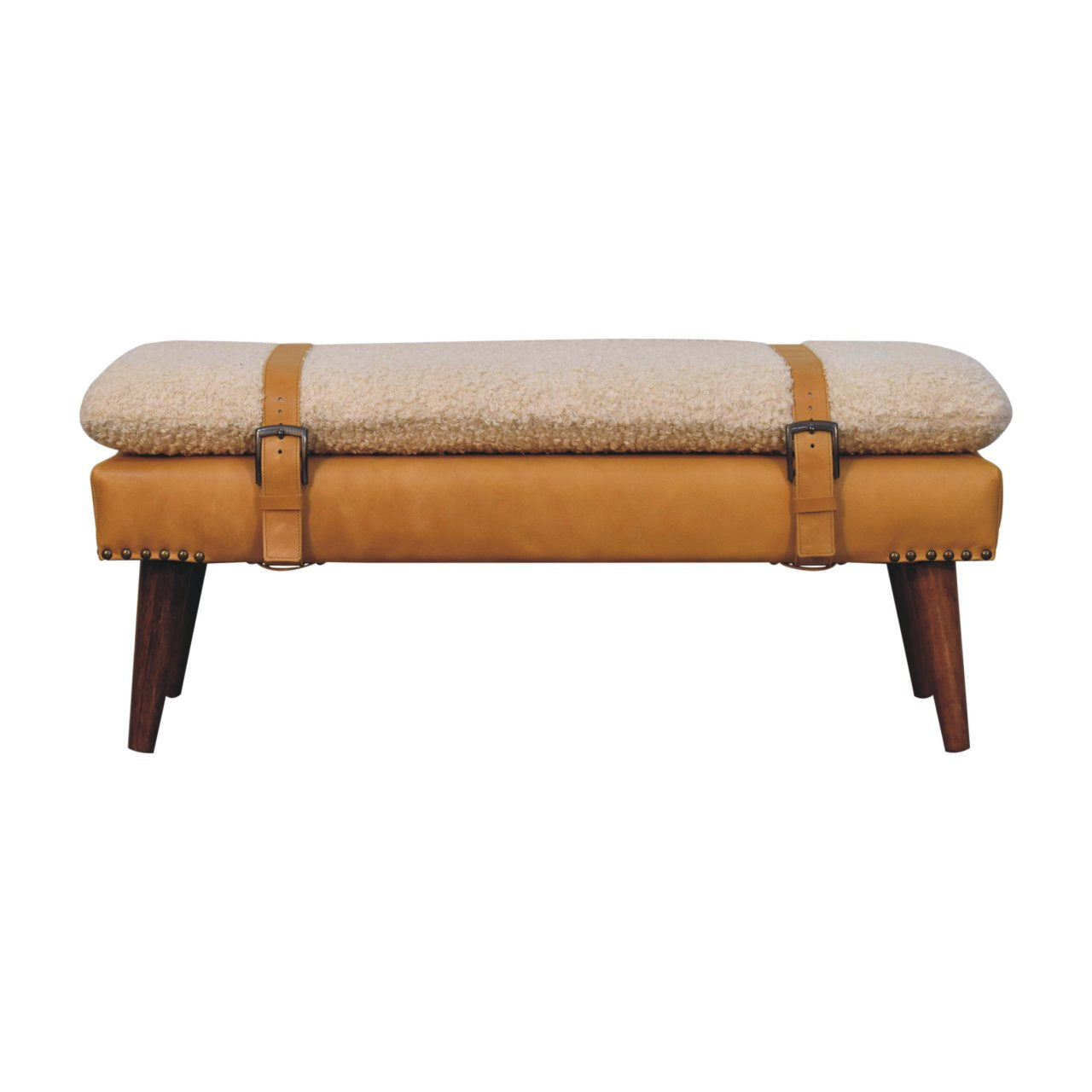 Boucle x Tan Leather Bench - product view