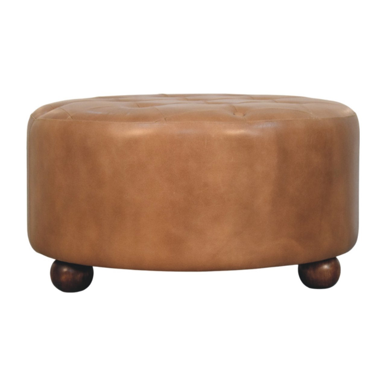 Brown Buffalo hide leather Round Ottoman - product view