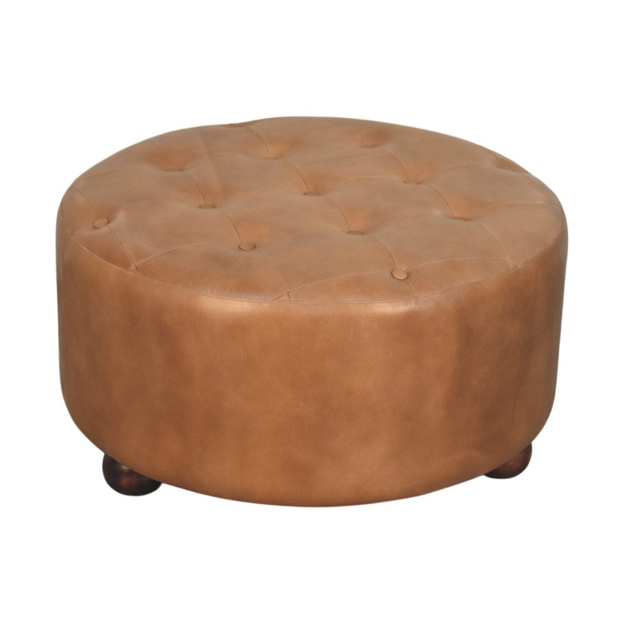 Brown Buffalo hide leather Round Ottoman - verified alternate view 2
