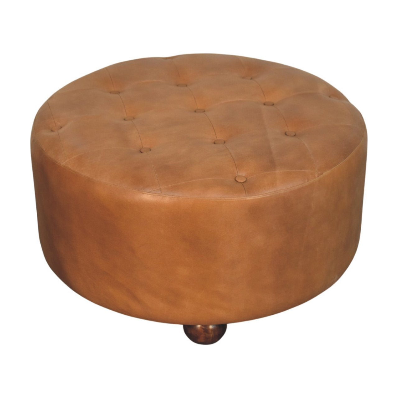 Brown Buffalo hide leather Round Ottoman - verified alternate view 3