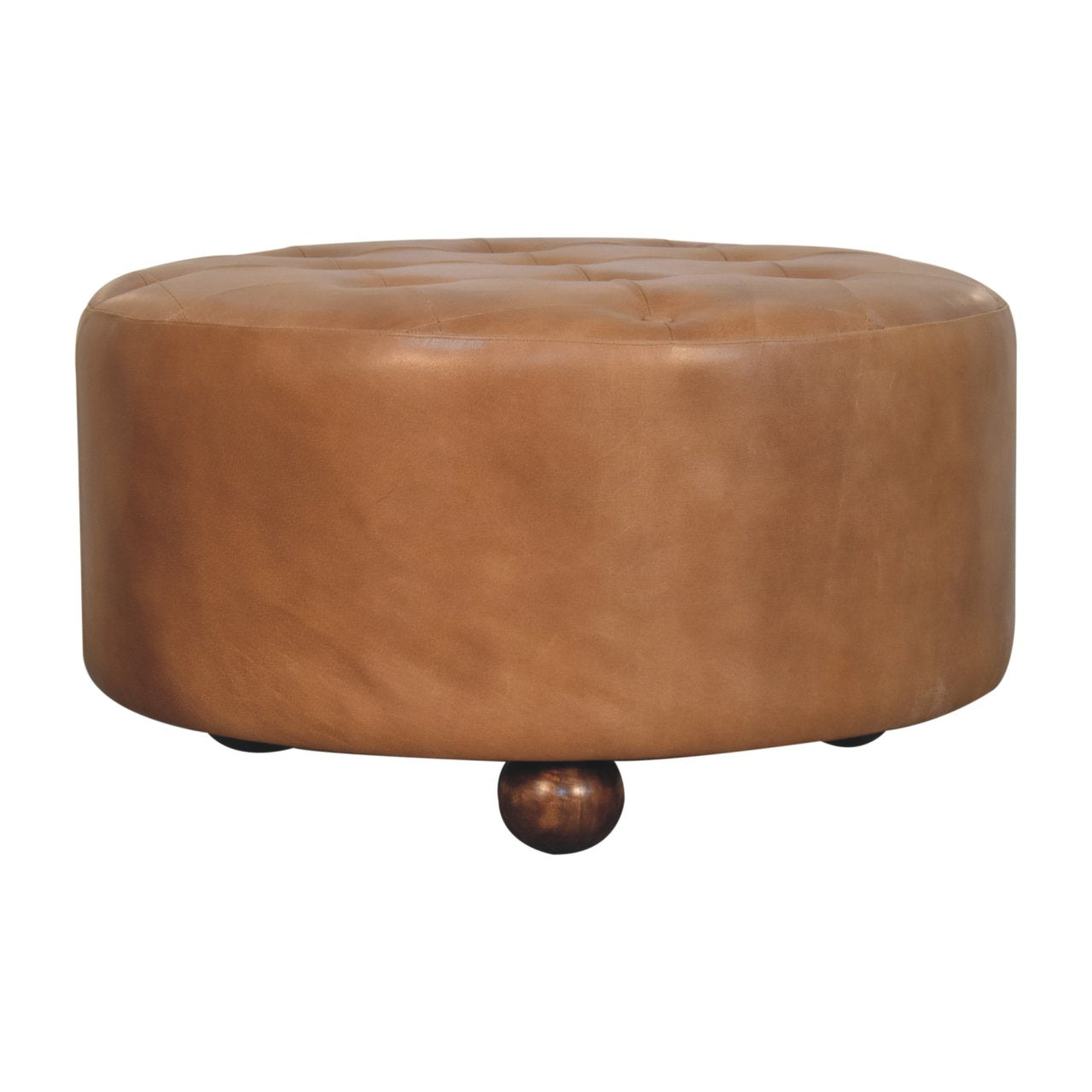Brown Buffalo hide leather Round Ottoman - verified alternate view 4