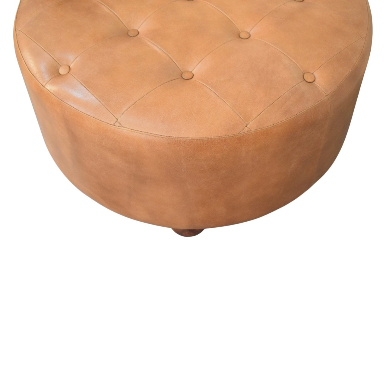Brown Buffalo hide leather Round Ottoman - verified alternate view 5