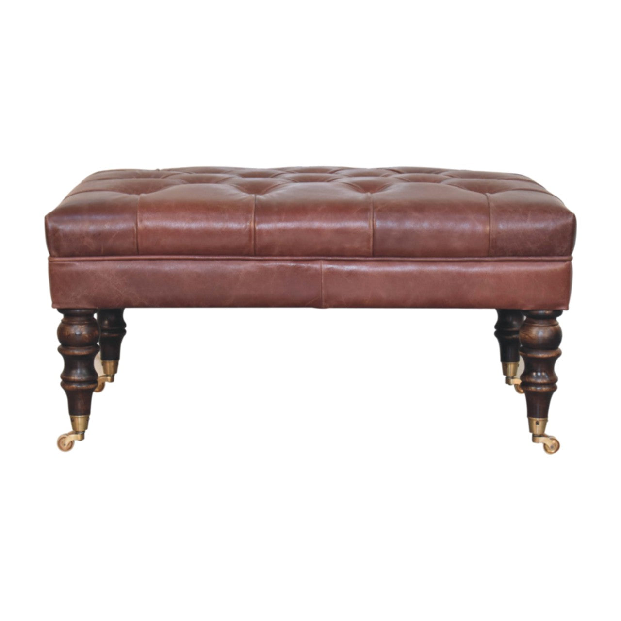 Buffalo Brown Leather Ottoman with Castor Legs - product view