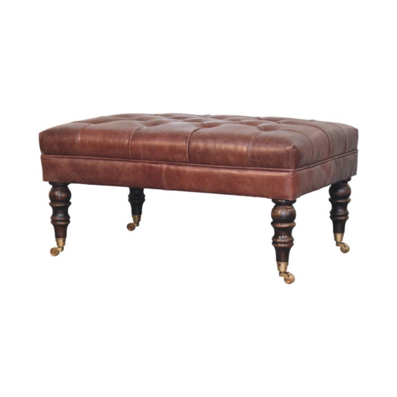 Buffalo Brown Leather Ottoman with Castor Legs - verified alternate view 2