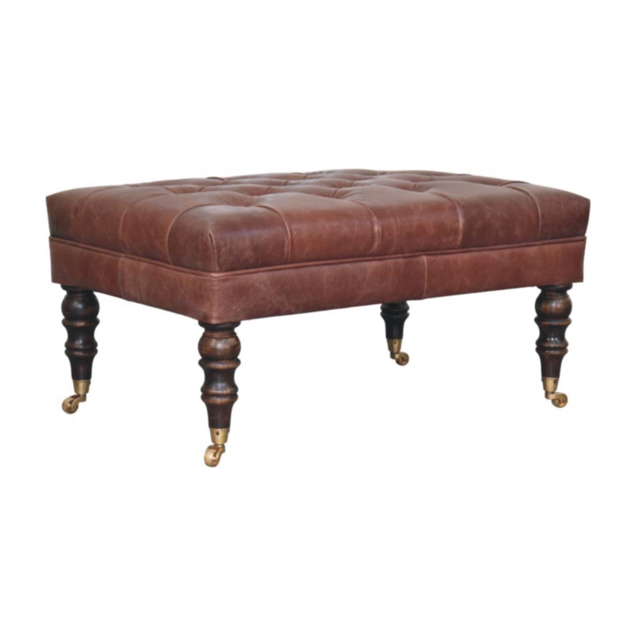 Buffalo Brown Leather Ottoman with Castor Legs - verified alternate view 3