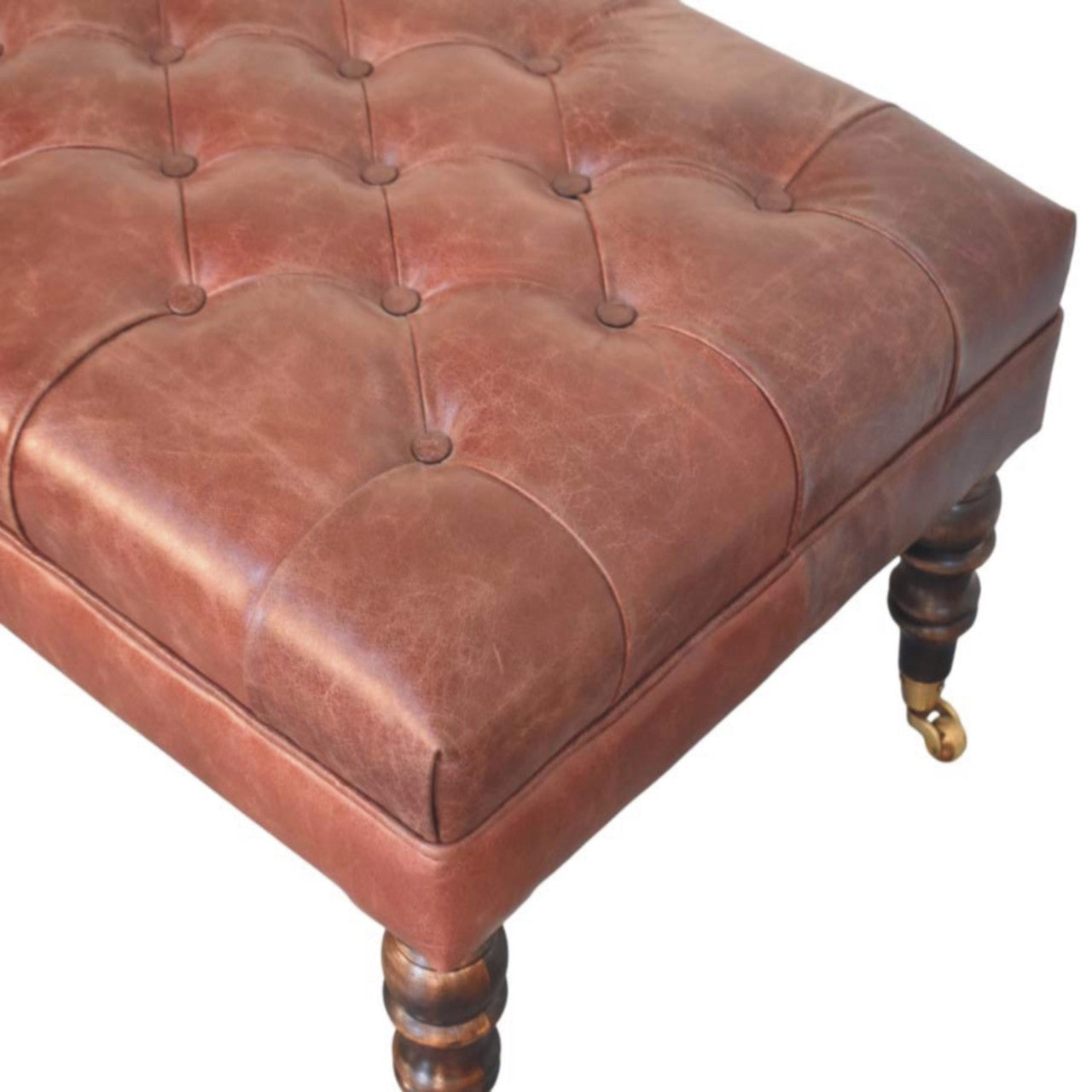 Buffalo Brown Leather Ottoman with Castor Legs - verified alternate view 5