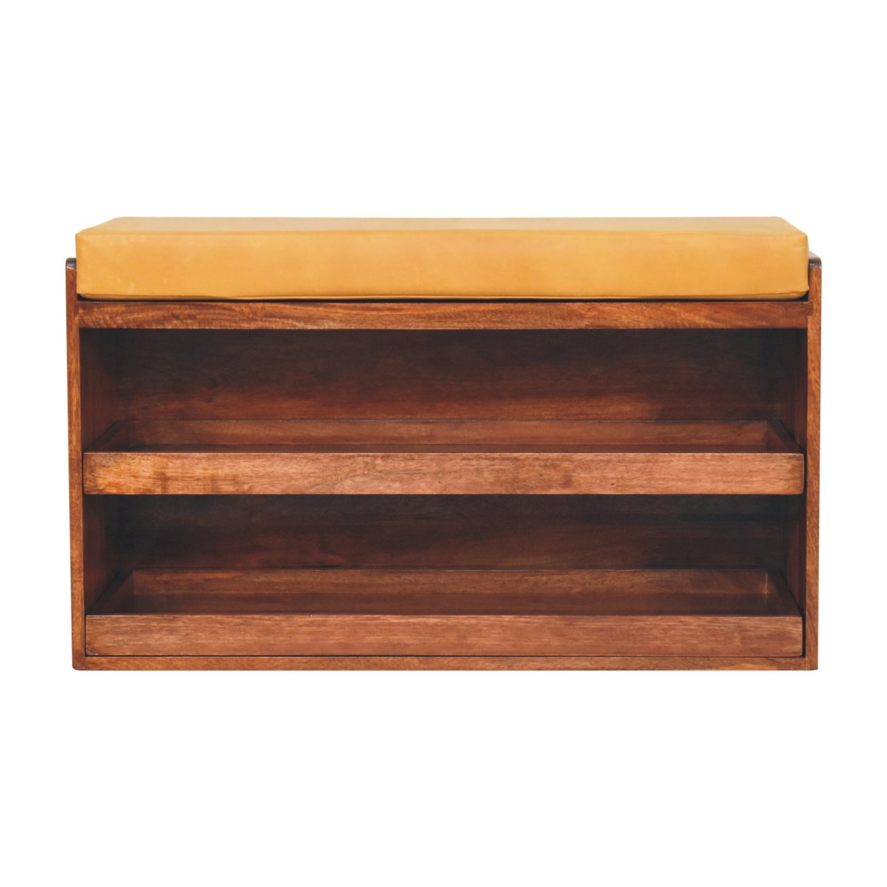 Buffalo Hide Pull out Honey Caramel Shoe Storage Bench - product view