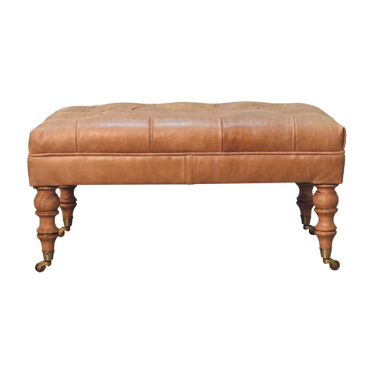 Buffalo Tan Leather Ottoman with Castor Legs - product view