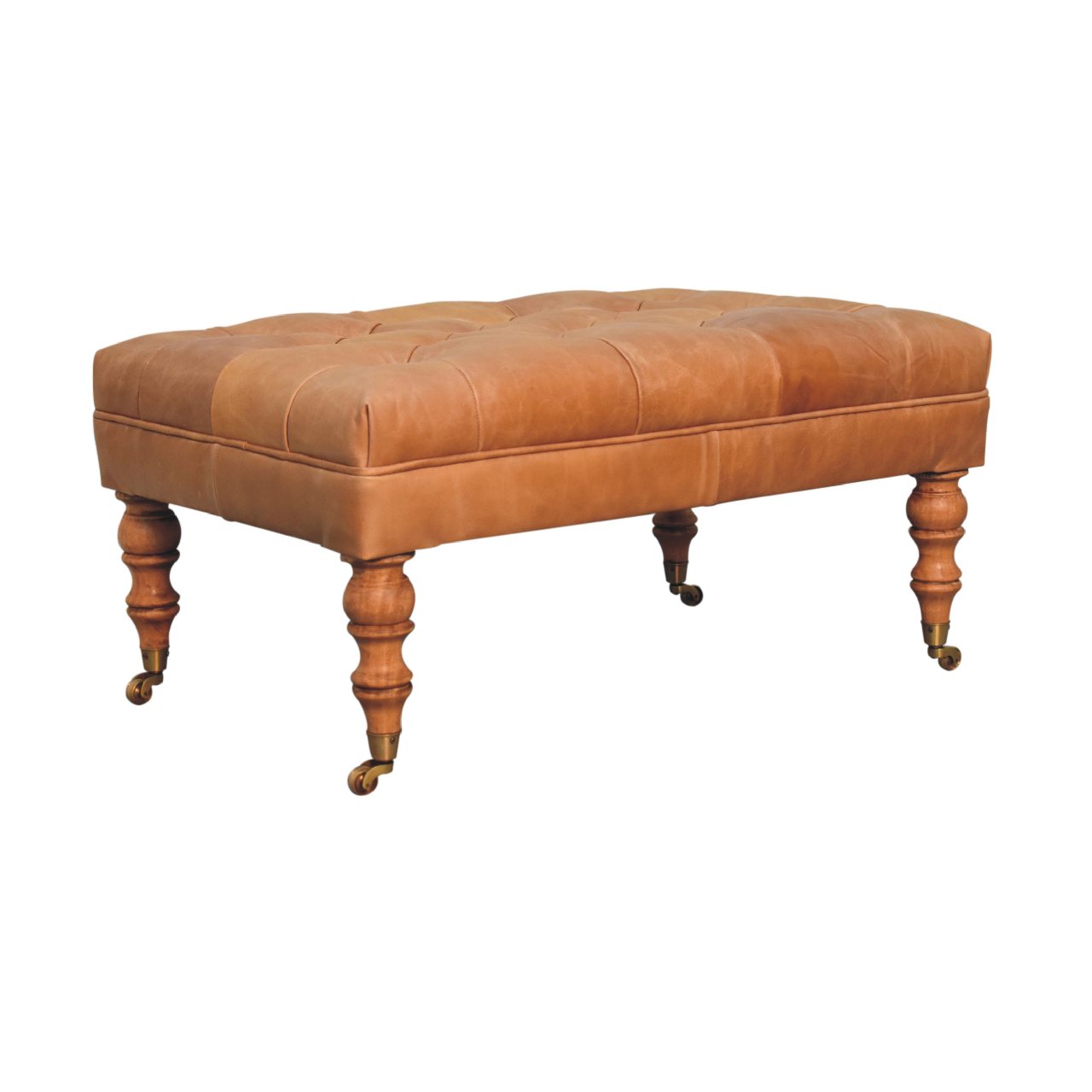 Buffalo Tan Leather Ottoman with Castor Legs - verified alternate view 2