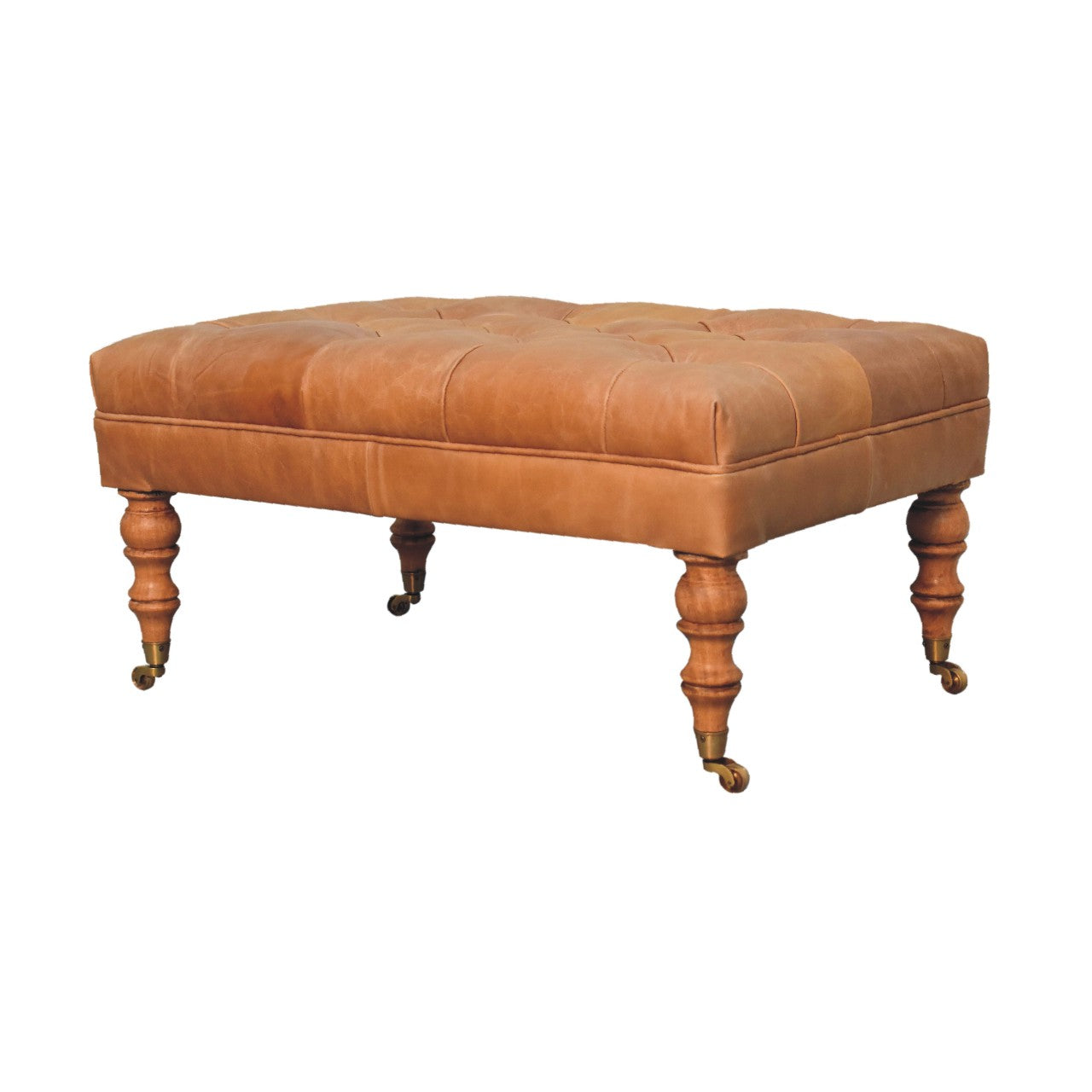 Buffalo Tan Leather Ottoman with Castor Legs - verified alternate view 3