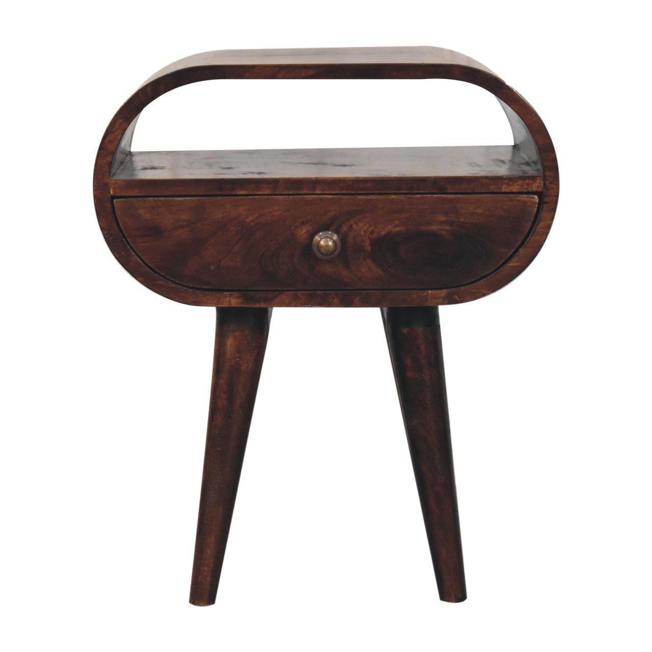 California Walnut Circular Bedside with Open Slot - product view