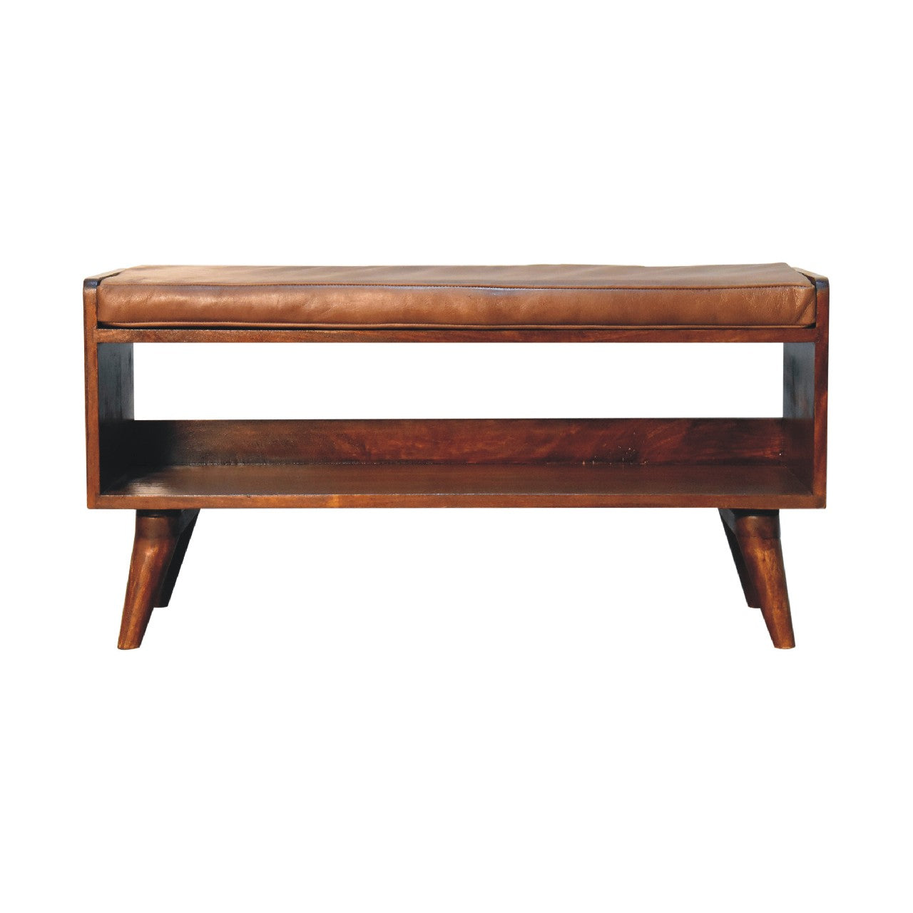 Chestnut Bench with Brown Leather Seatpad - product view