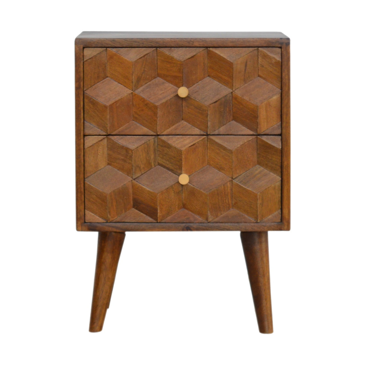 Chestnut Cube Carved Nightstand - product view