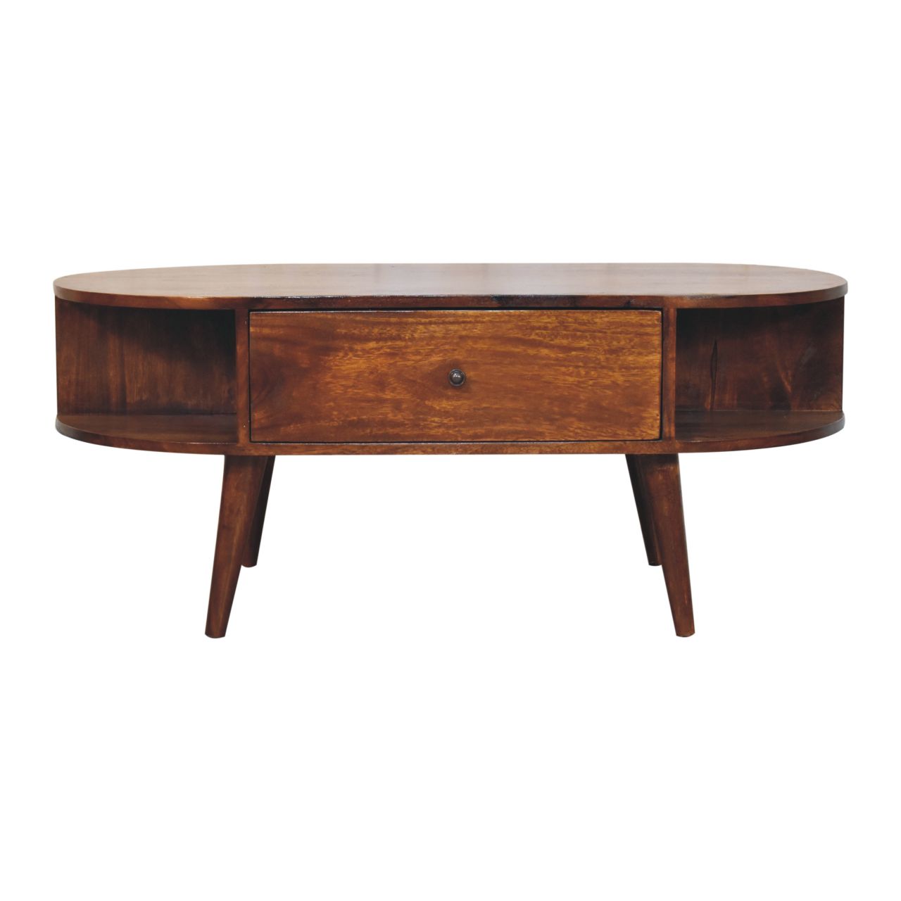 Chestnut Oval Coffee Table with 2 Drawer - product view