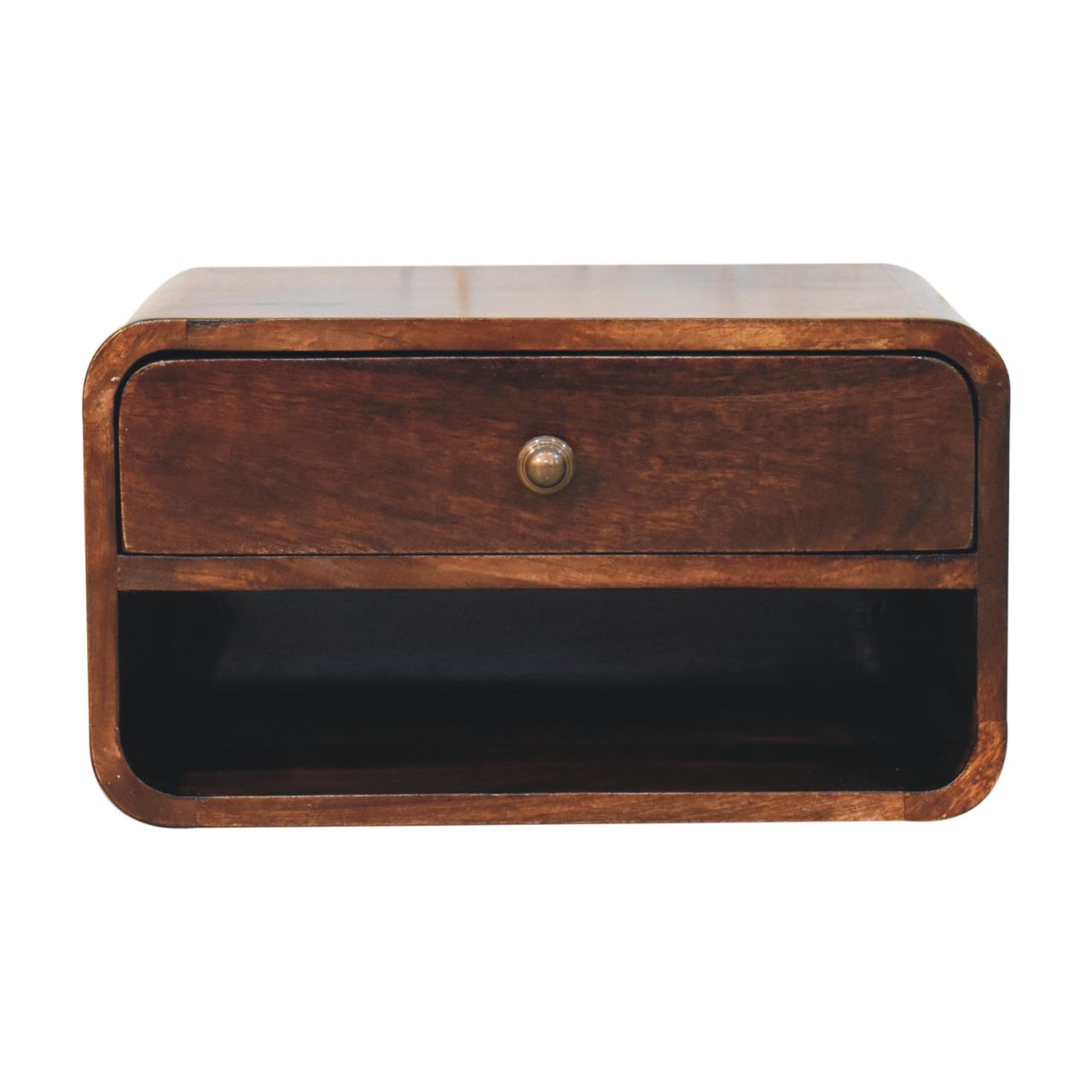 Curved California Walnut Wall Mounted Bedside with Open Slot - product view
