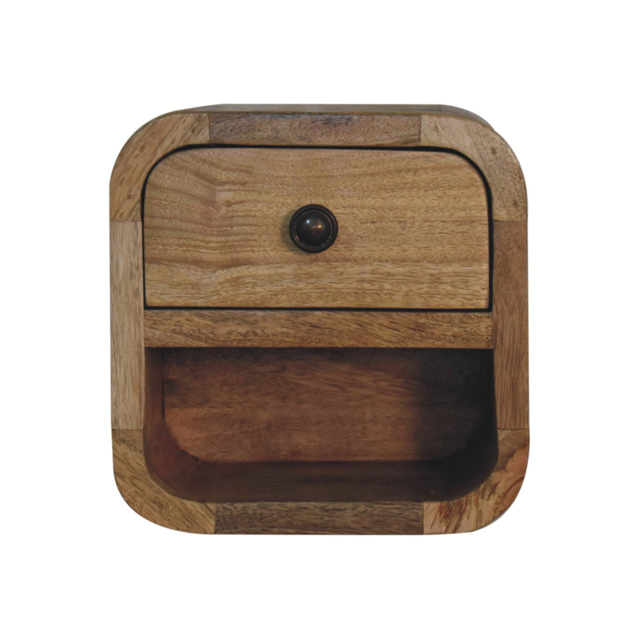 Extra Mini Curved Oak-ish Bedside with Open Slot - product view