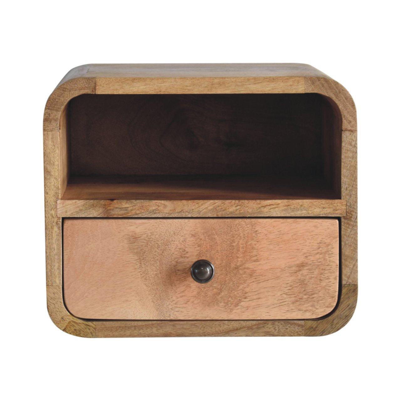 Extra Mini Wall Mounted Curved Oak-ish Bedside with Open Slot - product view