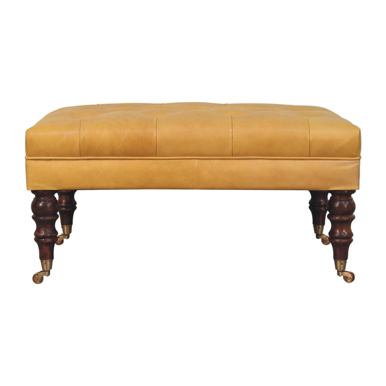Honey Caramel Buffalo Tan Leather Ottoman with Castor Legs - product view
