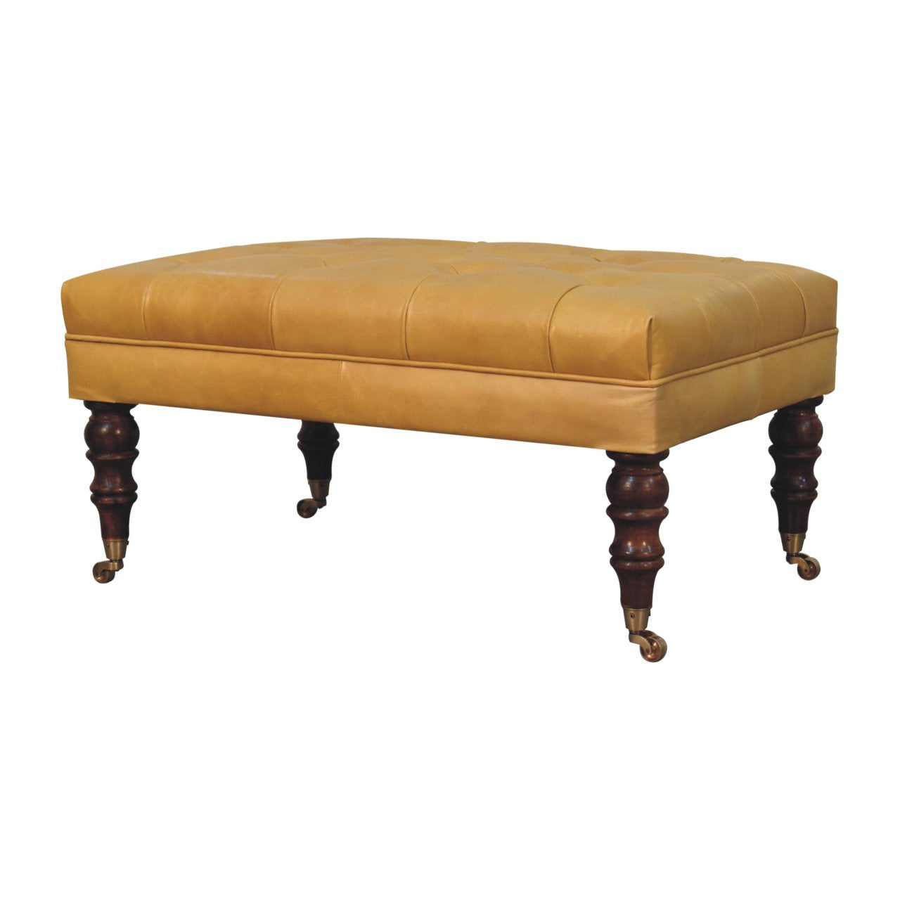 Honey Caramel Buffalo Tan Leather Ottoman with Castor Legs - verified alternate view 2
