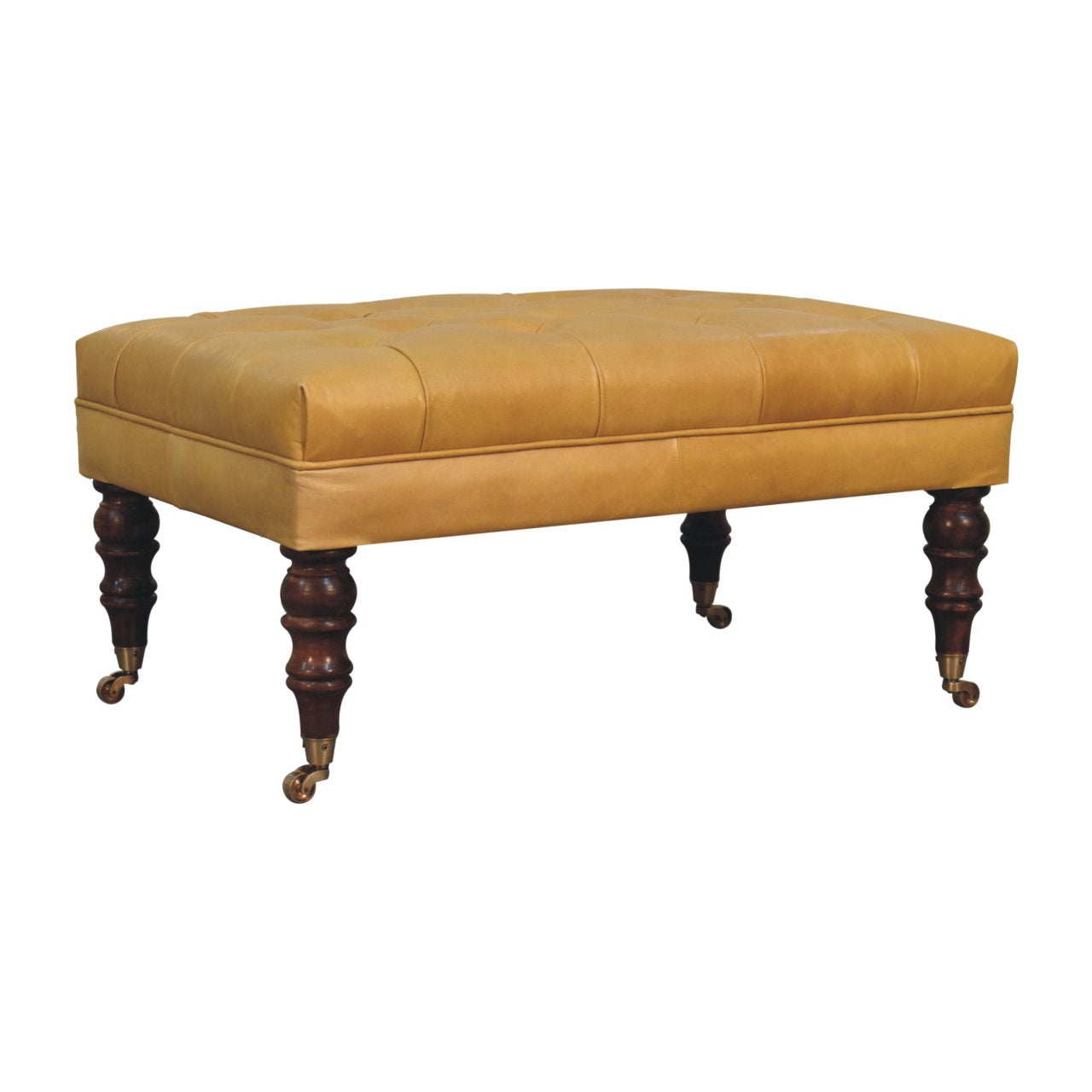 Honey Caramel Buffalo Tan Leather Ottoman with Castor Legs - verified alternate view 3