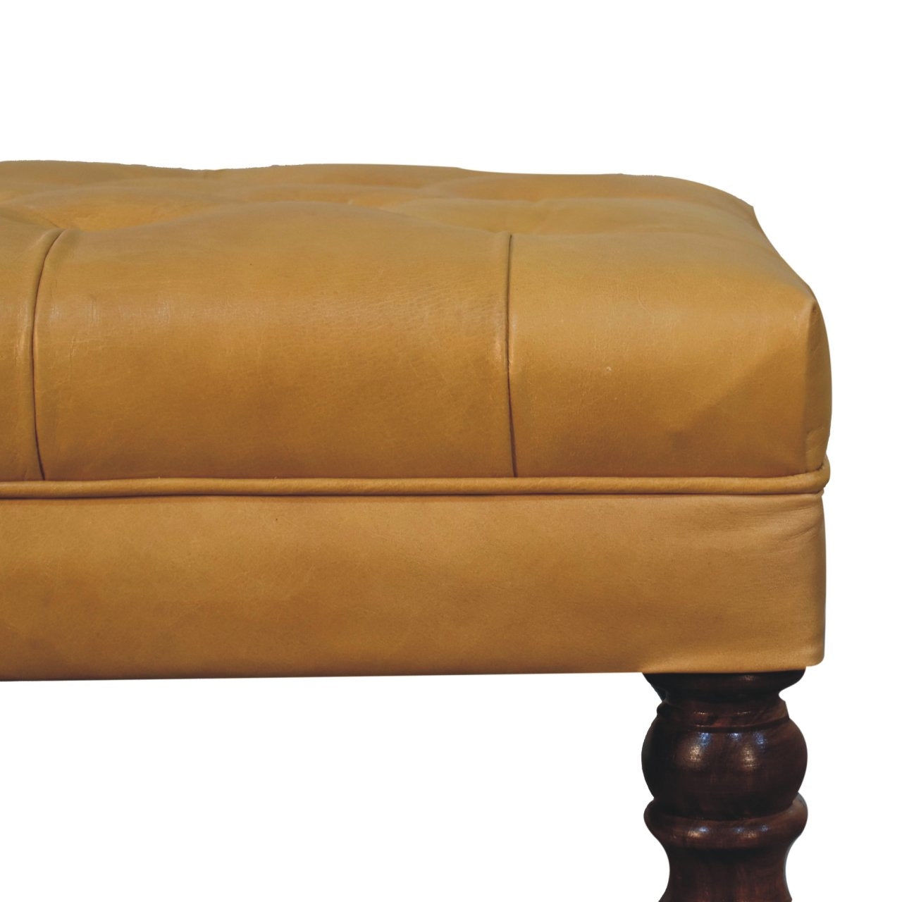 Honey Caramel Buffalo Tan Leather Ottoman with Castor Legs - verified alternate view 4