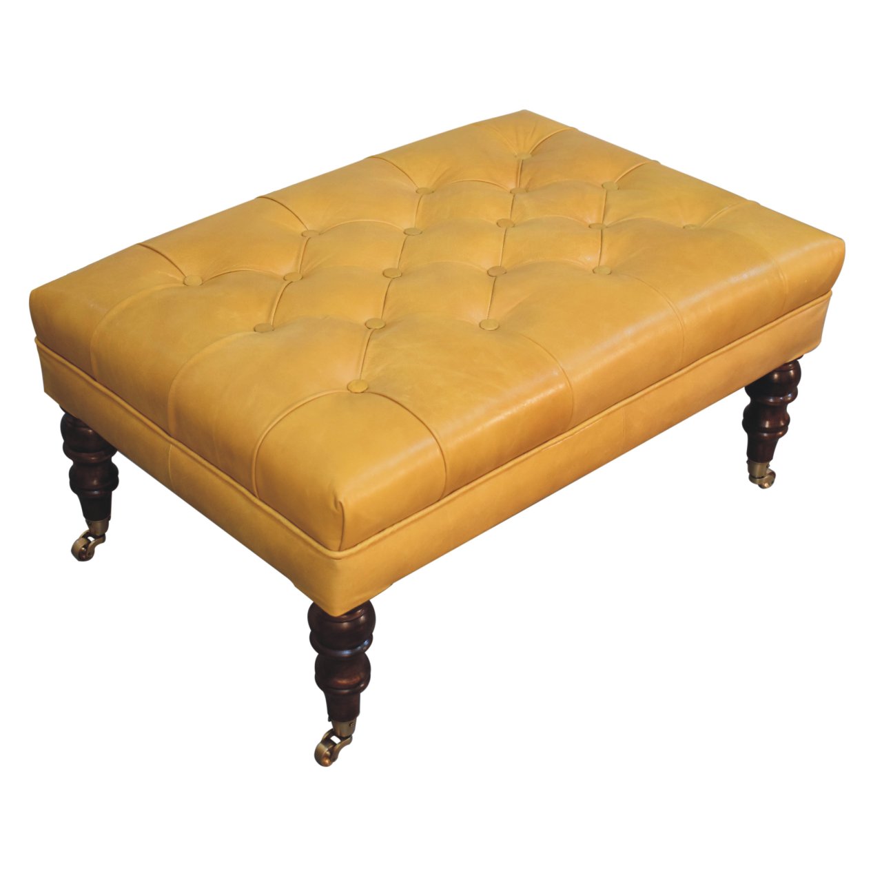 Honey Caramel Buffalo Tan Leather Ottoman with Castor Legs - verified alternate view 5
