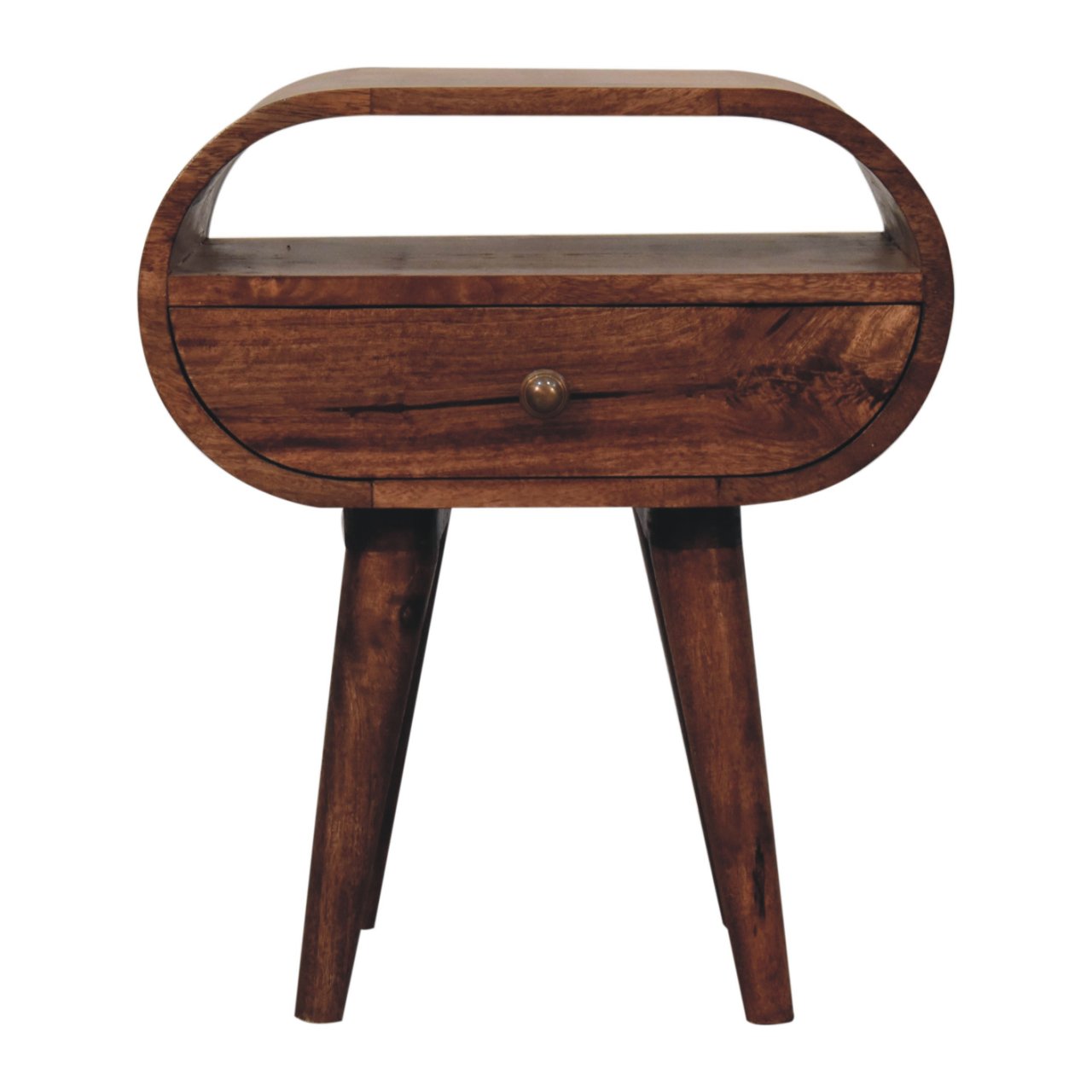 Honey Caramel Circular Bedside with Open Slot - product view