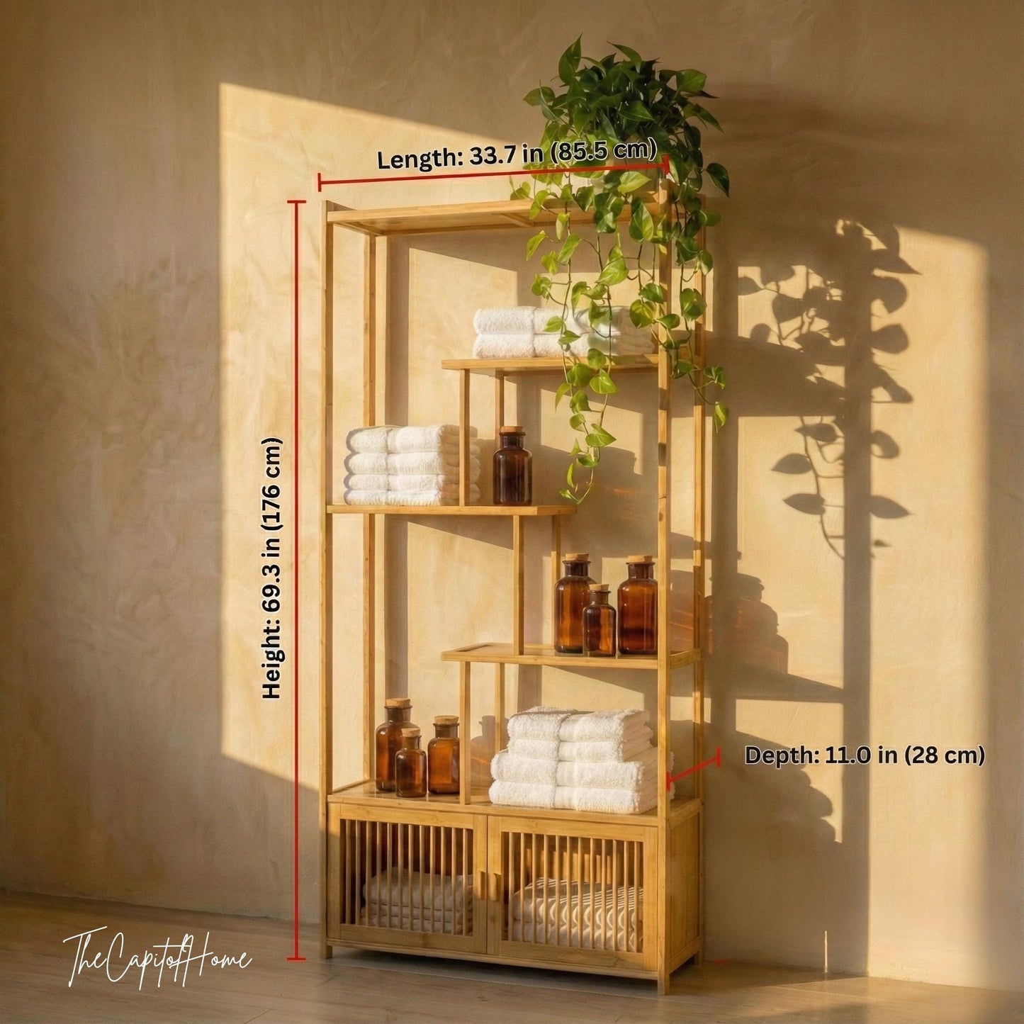 Bamboo 5-Tier Freestanding Shelf – Japandi Living Room Display & Storage Organizer
