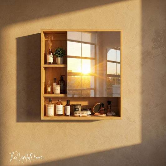 Bamboo Wall-Mounted Bathroom Cabinet with Mirror – Medicine Storage & Vanity Organizer