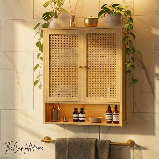 Bamboo Wall-Mounted Organizer | Bathroom & Kitchen Shelf | Natural Wood Japandi Decor