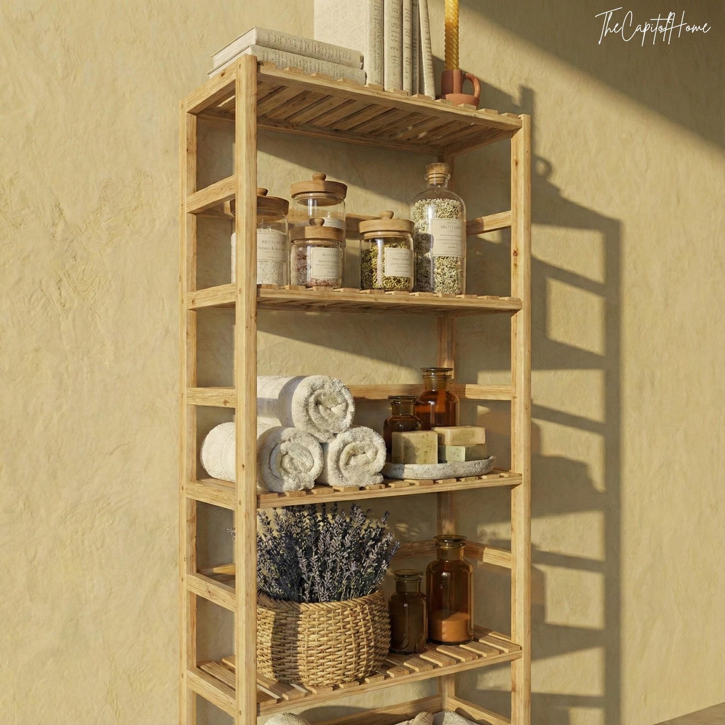Bamboo 6-Tier Bathroom & Kitchen Storage Shelf – Freestanding Organizer Rack