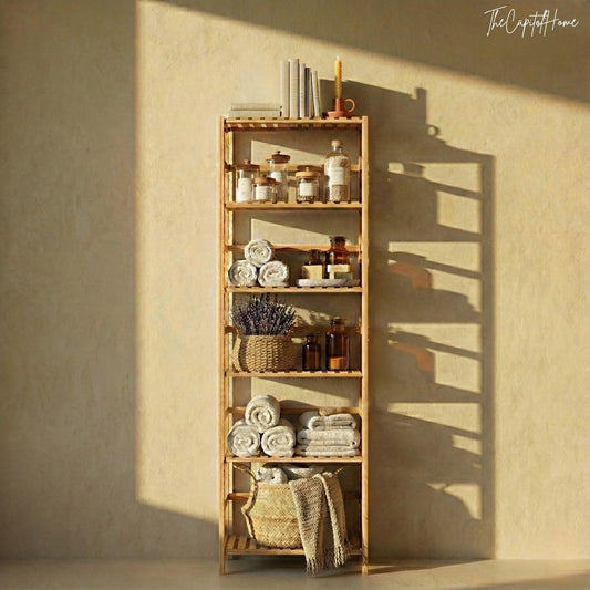 Bamboo 6-Tier Bathroom & Kitchen Storage Shelf – Freestanding Organizer Rack