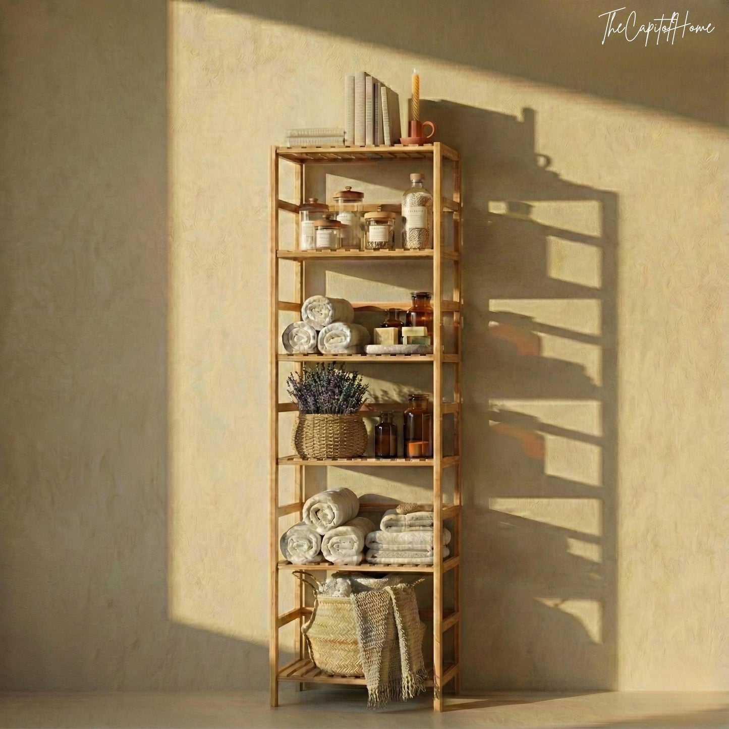 Bamboo 6-Tier Bathroom & Kitchen Storage Shelf – Freestanding Organizer Rack