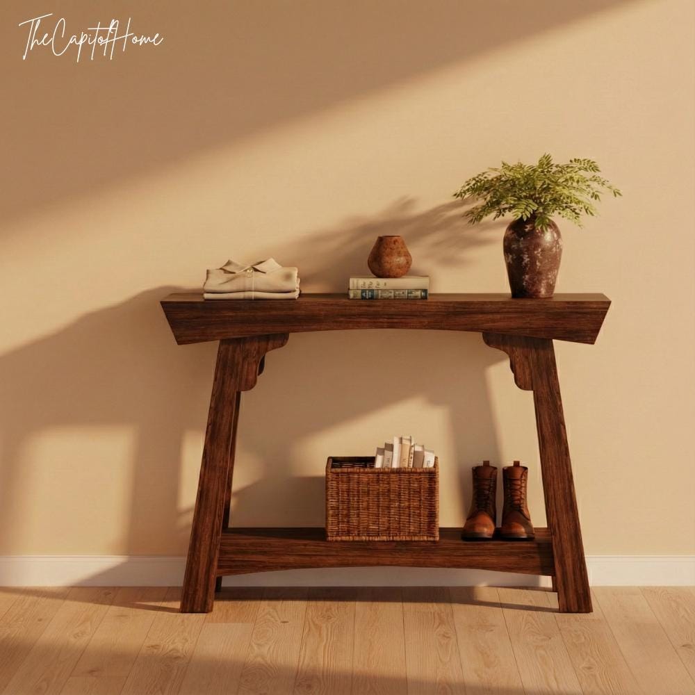 Rustic Farmhouse Console Table – Narrow Entryway Sofa Table, Slim Wood Storage Shelf