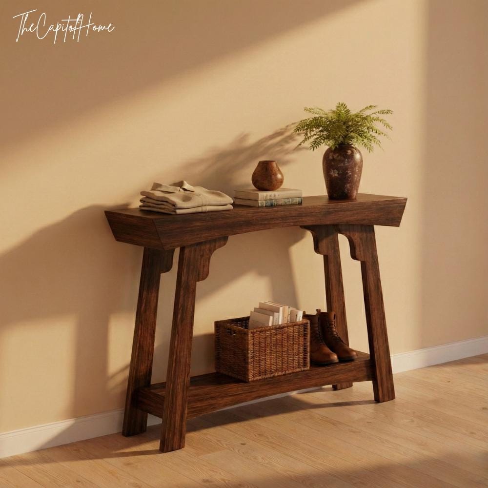 Rustic Farmhouse Console Table – Narrow Entryway Sofa Table, Slim Wood Storage Shelf