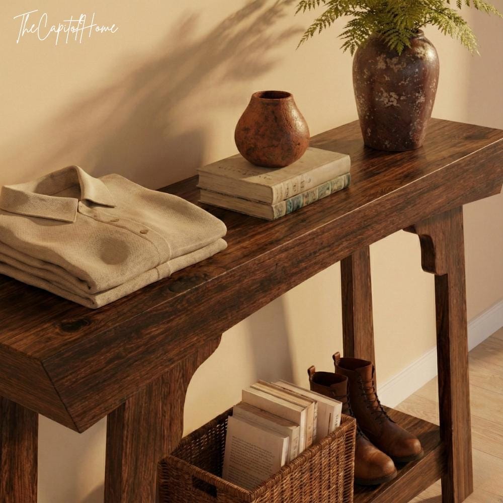 Rustic Farmhouse Console Table – Narrow Entryway Sofa Table, Slim Wood Storage Shelf