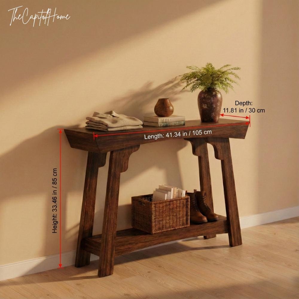 Rustic Farmhouse Console Table – Narrow Entryway Sofa Table, Slim Wood Storage Shelf