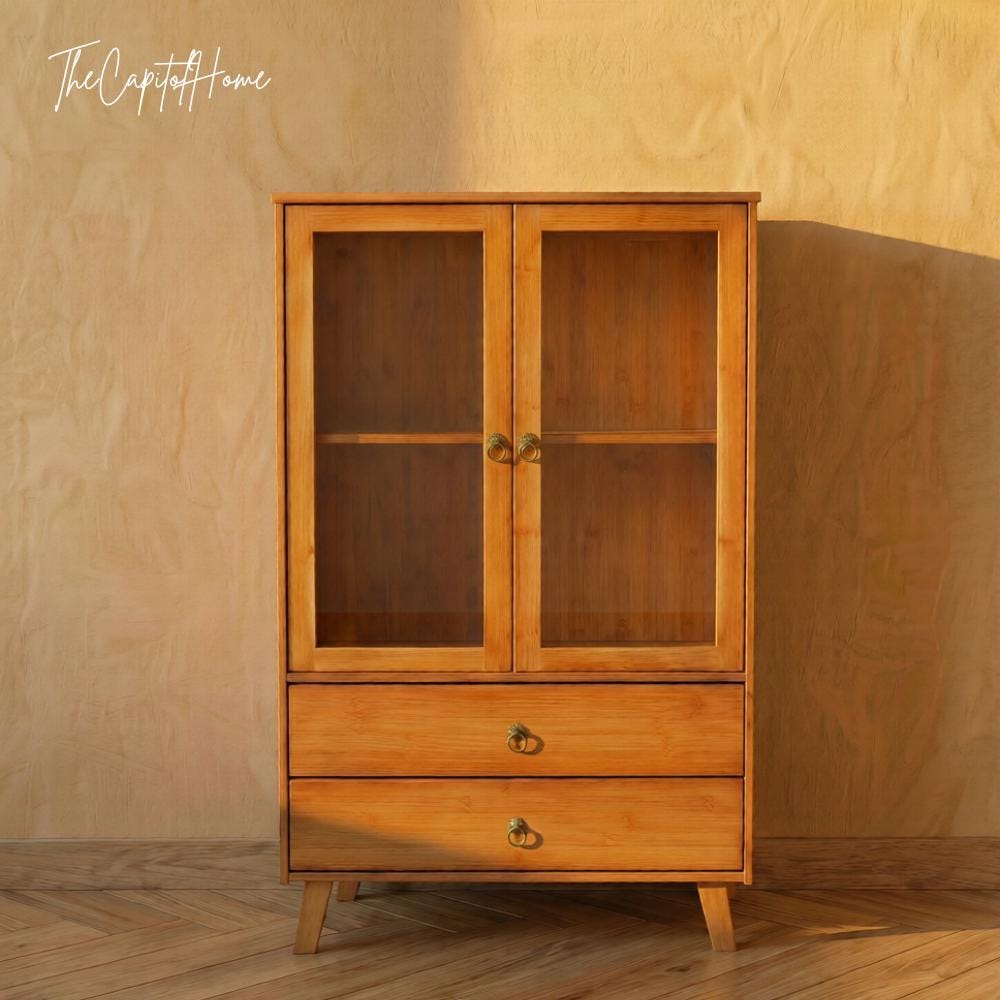 Bamboo Console Table | Japanese Entryway Cabinet with Acrylic Doors | Japandi Storage