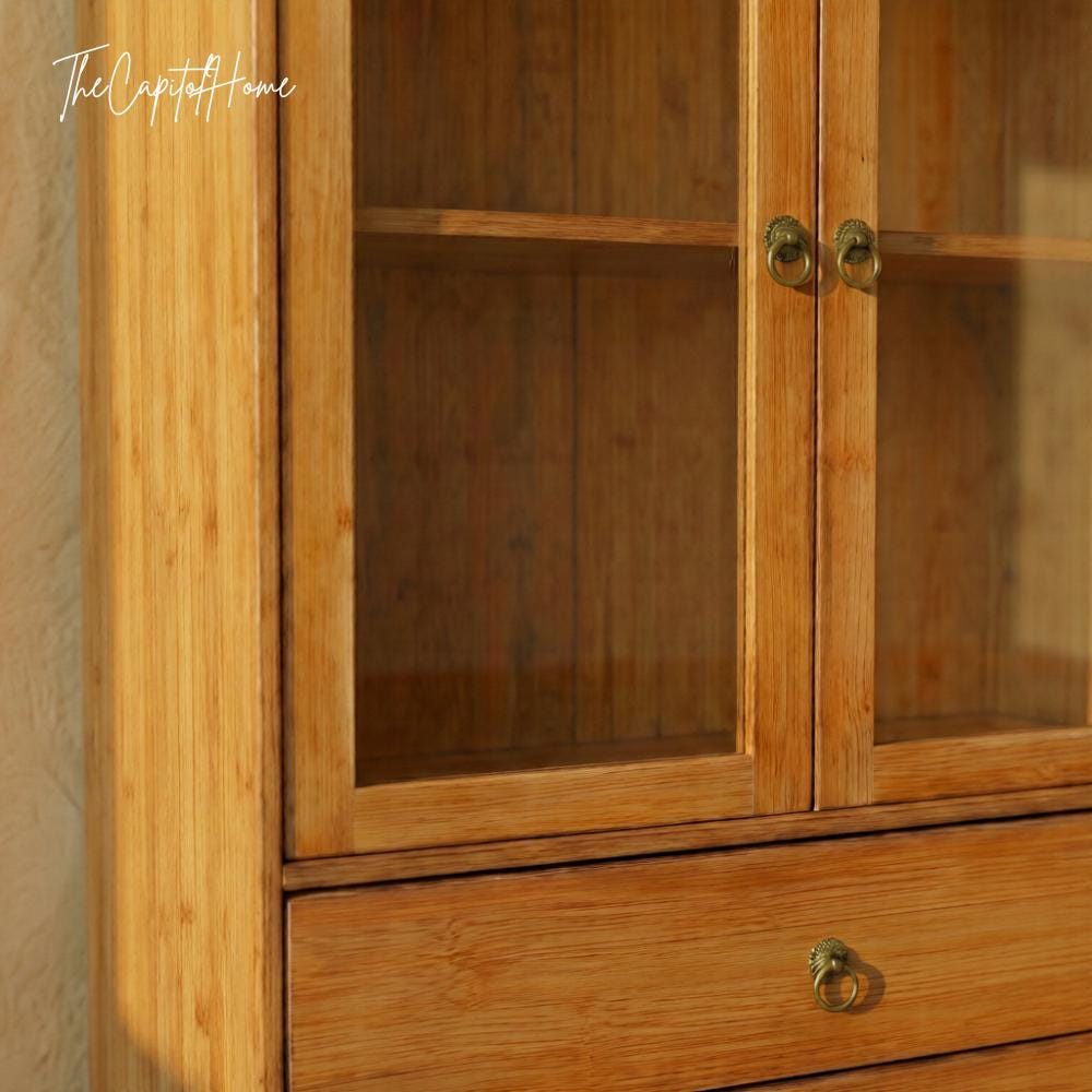 Bamboo Console Table | Japanese Entryway Cabinet with Acrylic Doors | Japandi Storage