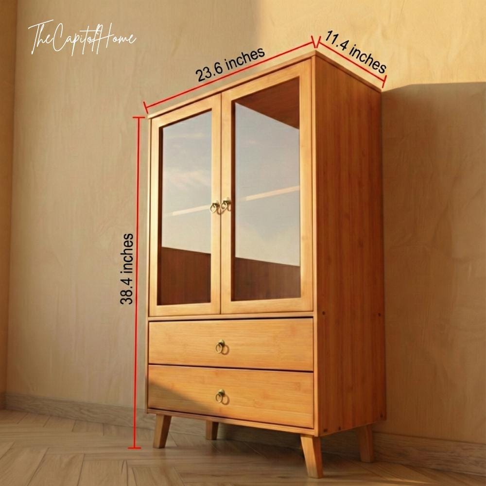 Bamboo Console Table | Japanese Entryway Cabinet with Acrylic Doors | Japandi Storage