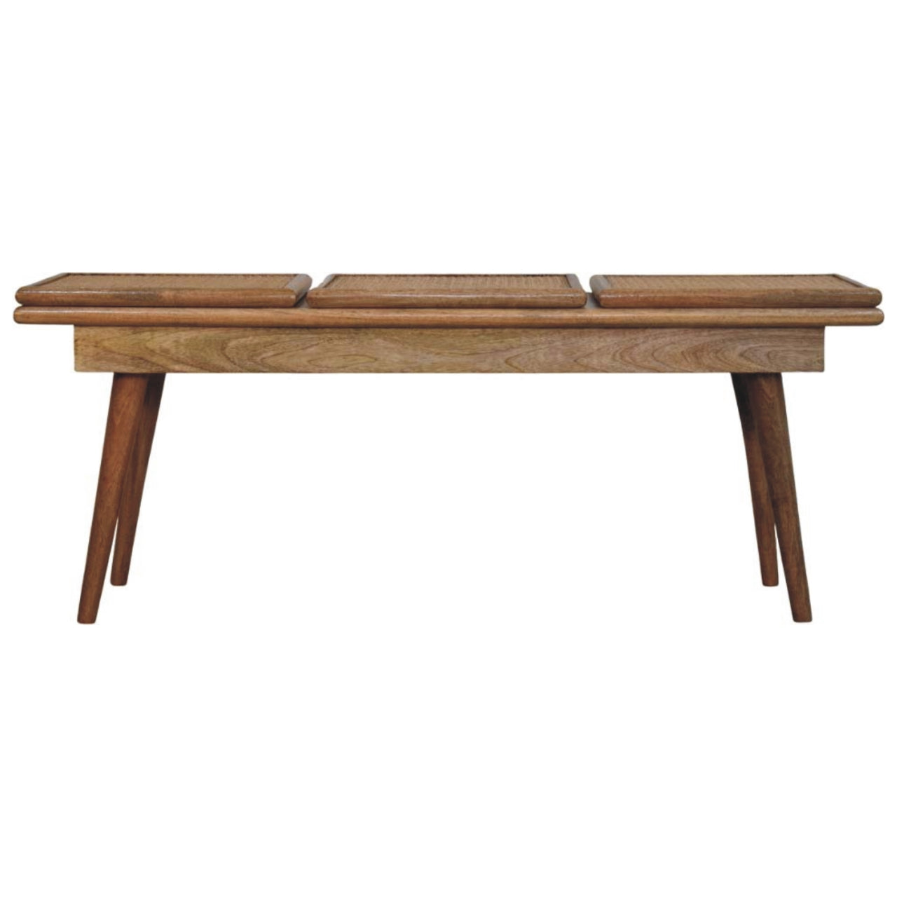 Larissa Triple Accent Oak-ish Cane Bench - product view