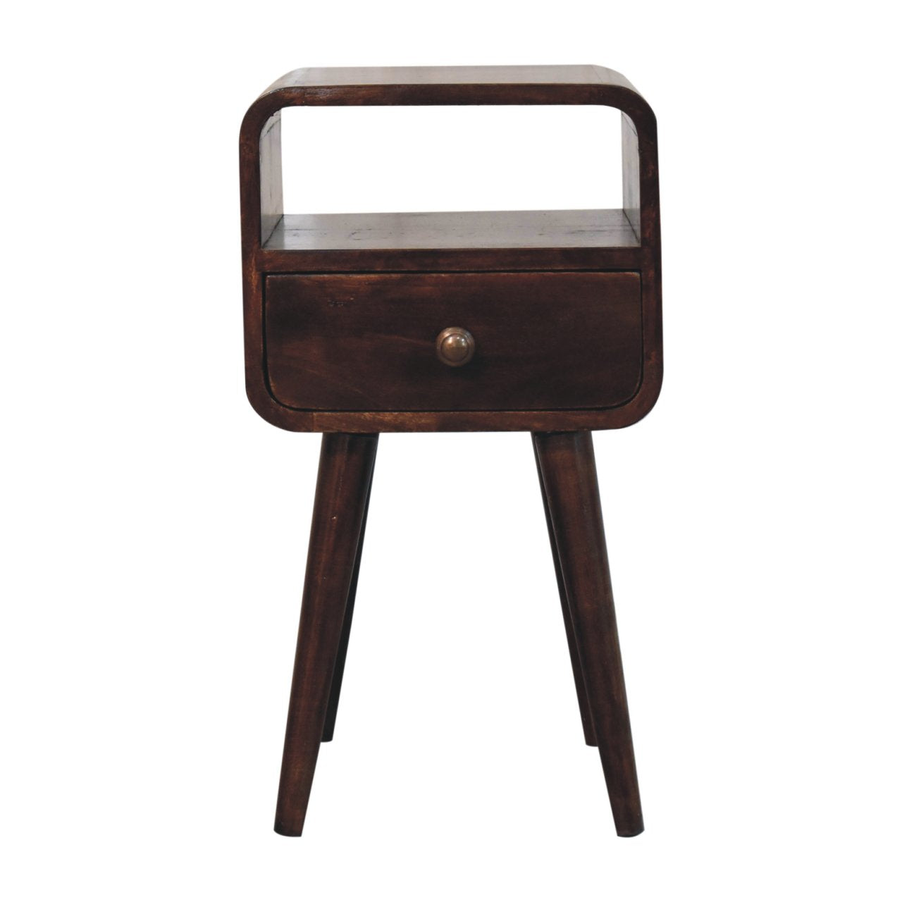 Mini California Walnut Curved Bedside with Open Slot - product view