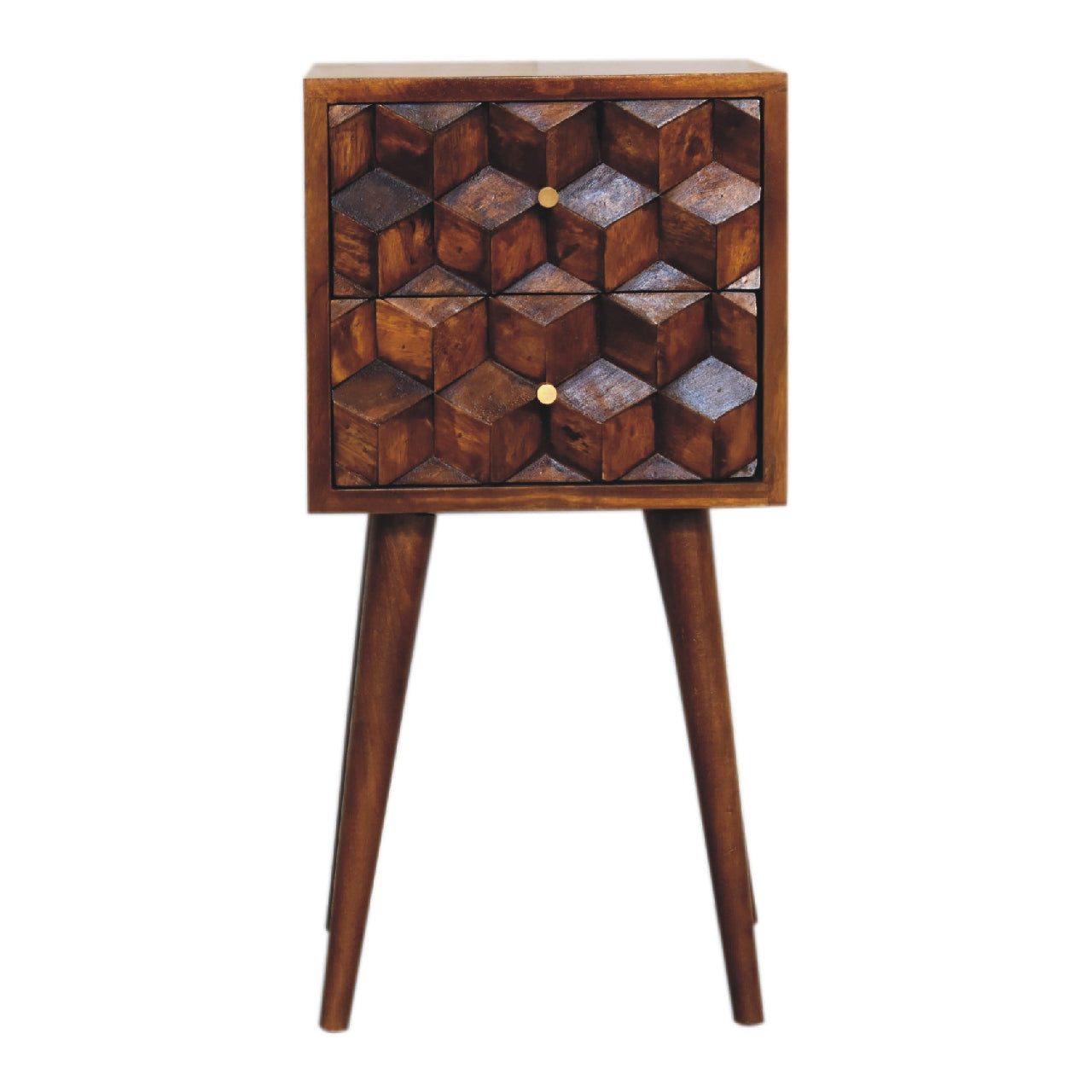Mini Chestnut Cube 2 Drawer Nightstand - product view